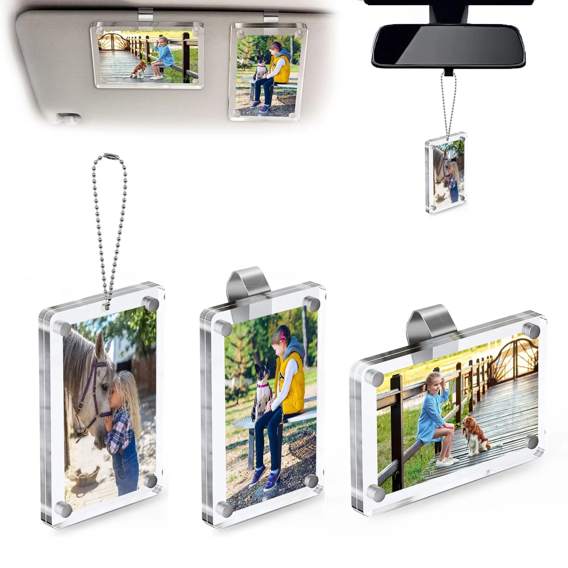 2-Pack Magnetic Car Sun Visor Photo Clips Clear Acrylic Display Frames